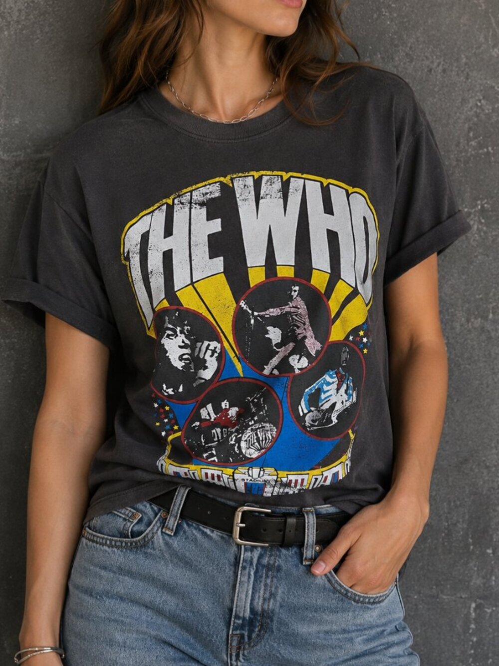 Chaser The Who Graphic Band Tee Vintage Wash Crewneck T-Shirt Gray XS